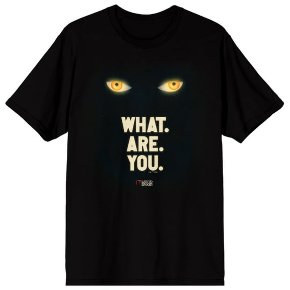 Welcome to Derry What. Are. You. Pennywise's Eyes Logo on Black Adult T-Shirt-XL
