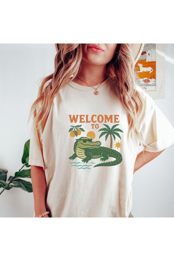 Welcome to Florida TShirt Alligator Graphic Tee Sunshine State Shirt Florida Souvenir Shir