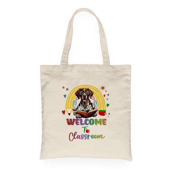 Welcome to German Shorthaired Pointer Classroom Teacher Dog Mom Canvas Tote Bag GSP Lover Dog Gift Reusable Shopping Grocery Bag - 02015