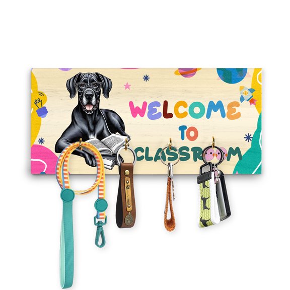 Welcome to Great Dane Classroom Teacher Dog Mom Wood Key Holder Danes Dog Lover Gifts Wall-mounted Key Rack Home Decor - 02015