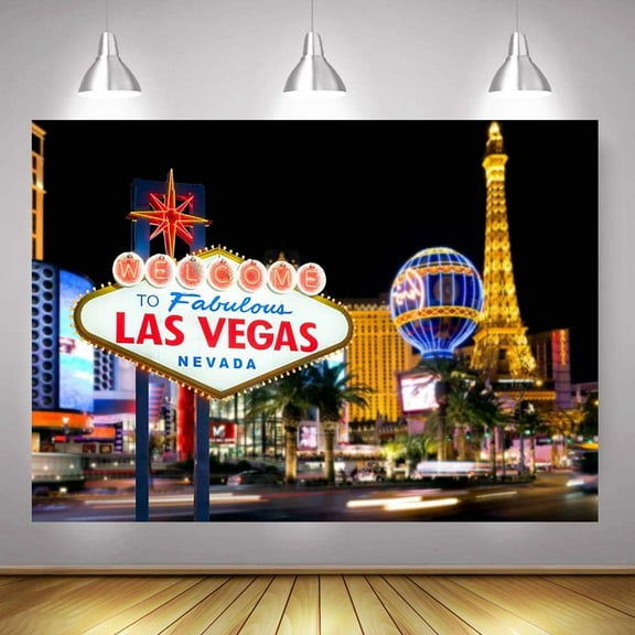 Welcome to Las Vegas Backdrop Casino City Night Scenery Background Billboard Banner Themed Party Decoration Backdrops