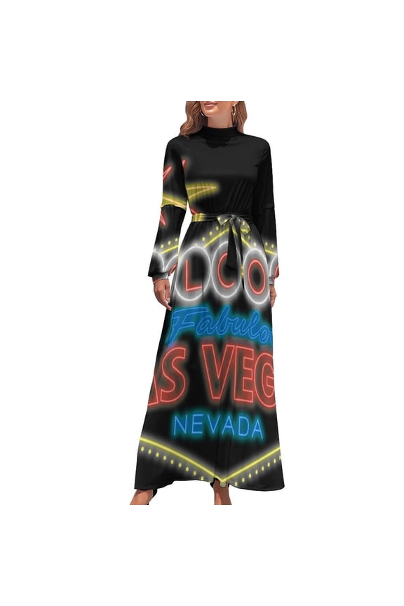 Welcome to Las Vegas sign digital drawing night Long Dress luxury dress Women's evening dress