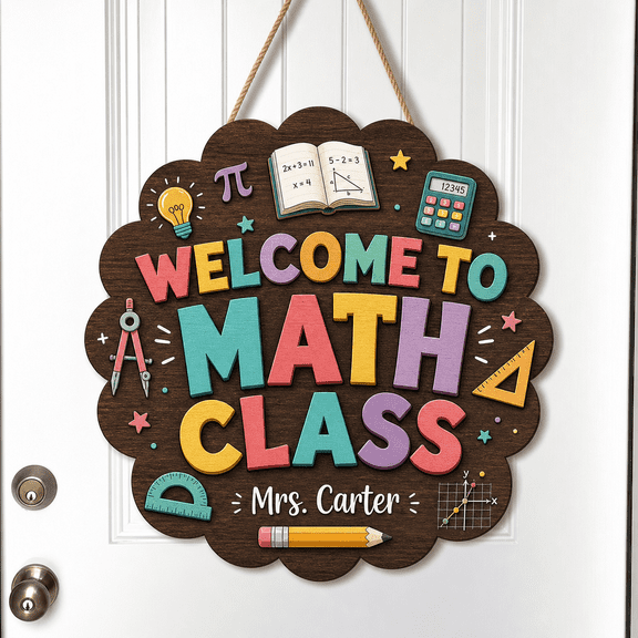 Welcome to Math Class Dark Walnut Wooden Sign Teacher Door Hanger