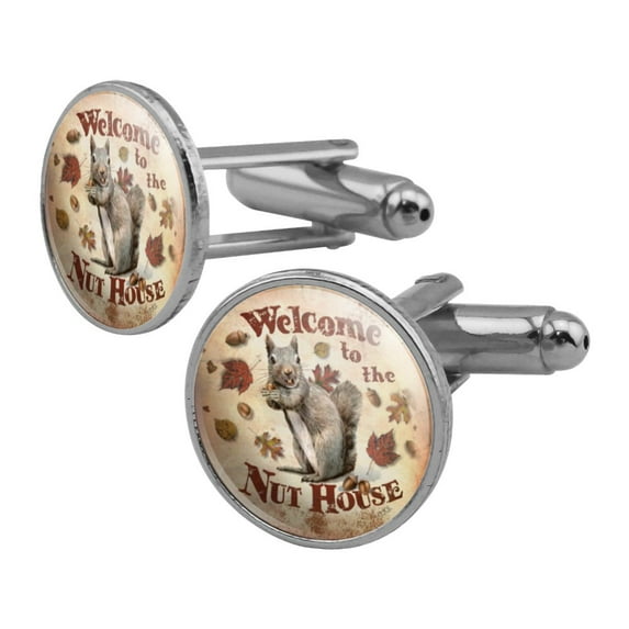 Welcome to Nut House Crazy Round Cufflink Set Silver Color