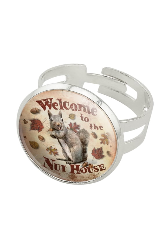 Welcome to Nut House Crazy Silver Plated Adjustable Novelty Ring