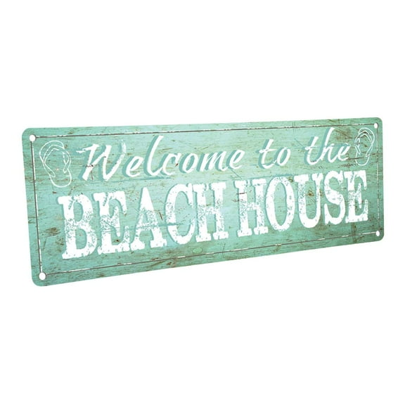 Welcome to Our Beach House 4"x12" Metal Sign, Wall Dcor for Beach House