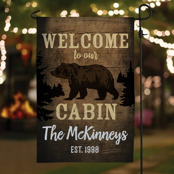 Welcome to Our Cabin Personalized Garden Flag