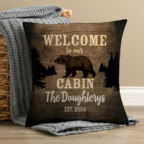 Welcome to Our Cabin Personalized Throw Pillow