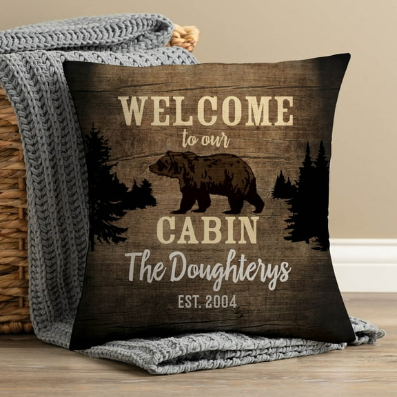 Welcome to Our Cabin Personalized Throw Pillow