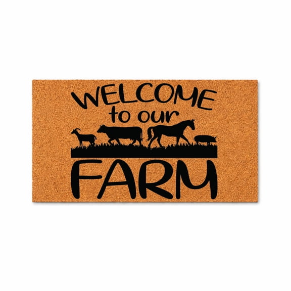 Welcome To Our Farm Doormat, Farm Animal Silhouette Outdoor Entry Mat, Rustic Front Door Welcome Mat (36x72 inches) WoodByStu 6141