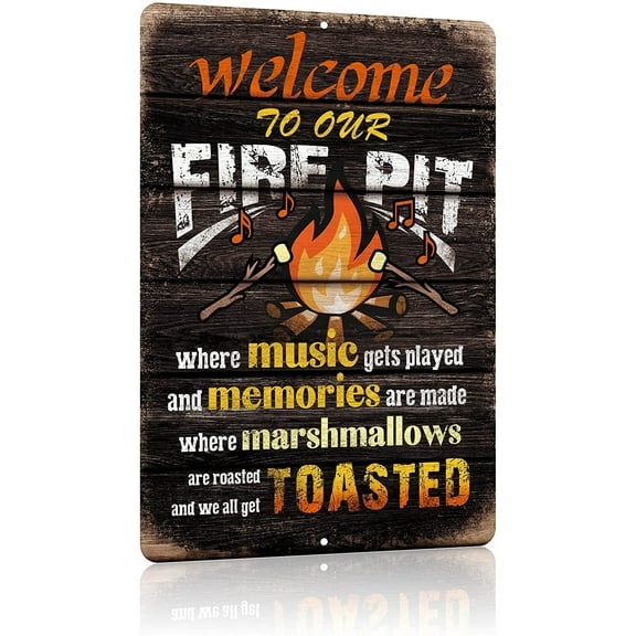 Welcome to Our Fire Pit Funny Camper/ Camping Metal Tin Signs Vintage Patio Back Yard Decorations Gifts 8 X 12 Inch Indoor/Outside Accessories