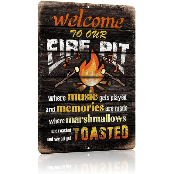 Welcome to Our Fire Pit Funny Camper/ Camping Metal Tin Signs Vintage Patio Back Yard Decorations Gifts 8 X 12 Inch Indoor/Outside Accessories