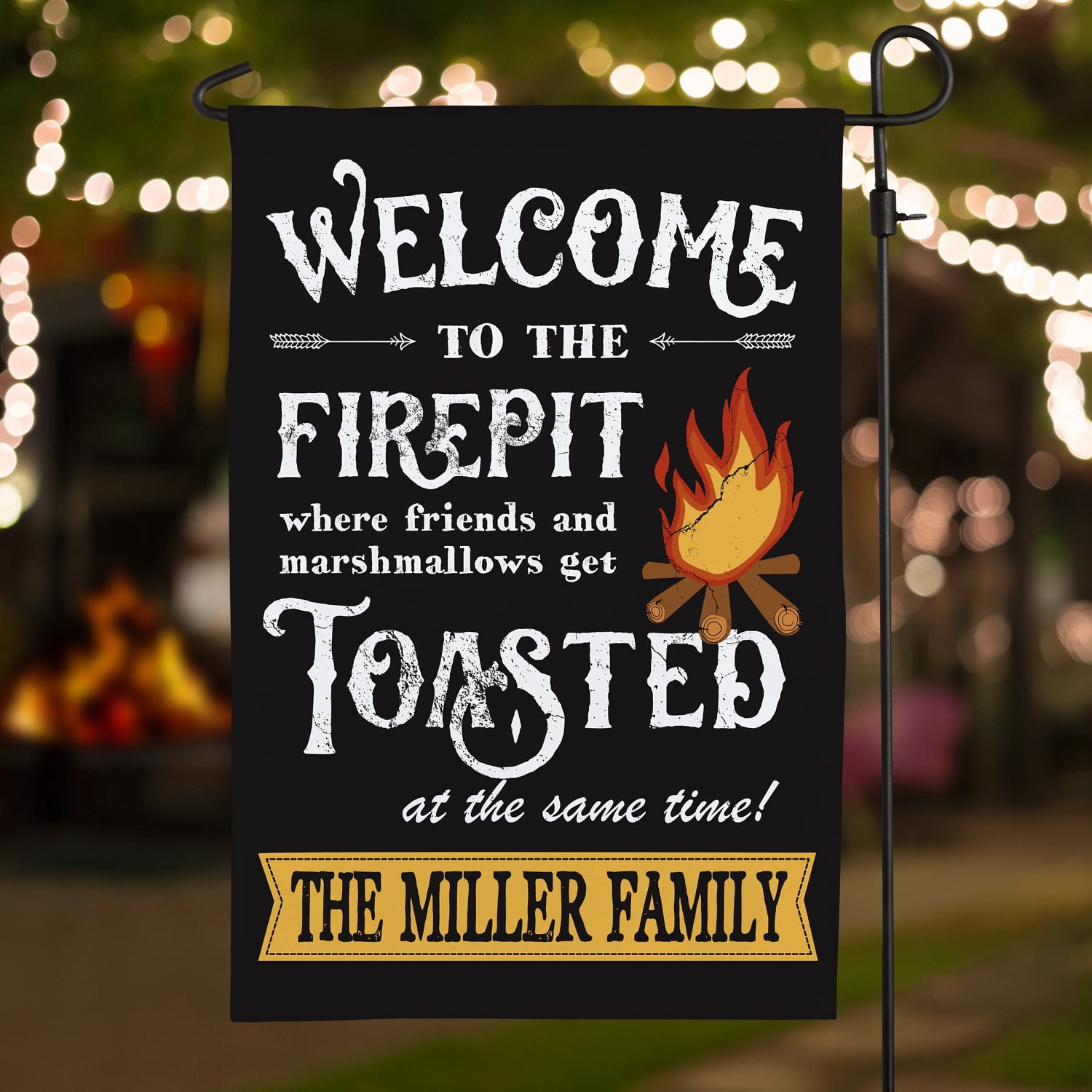 Welcome to Our Firepit Personalized Garden Flag