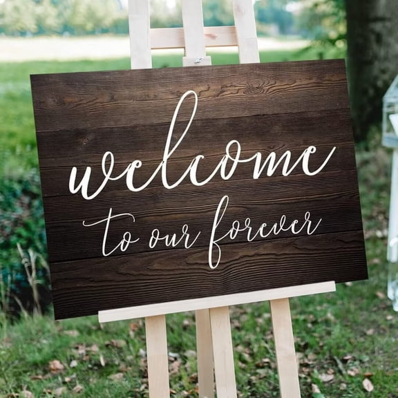 Welcome to Our Forever Sign, Rustic Wooden Welcome Wedding Sign, Brown, 18"x12"