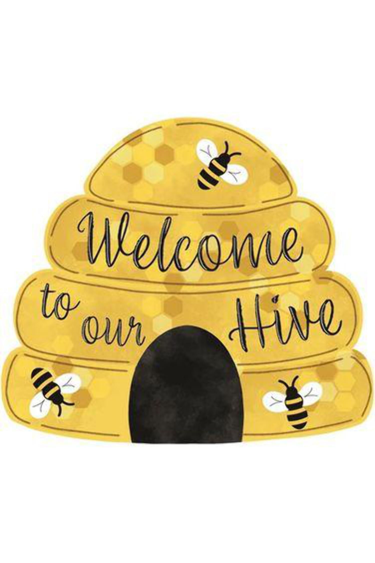 Yellow Metal Embossed Beehive Welcome Sign