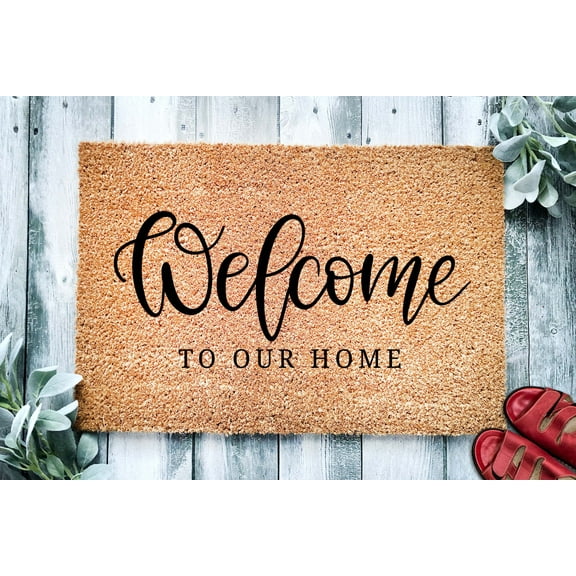 Welcome to Our Home Door Mat | Heart Cute Rustic Doormat | Spring Decor | Housewarming Gift | Front Door Mat | Closing Gift From Realtor