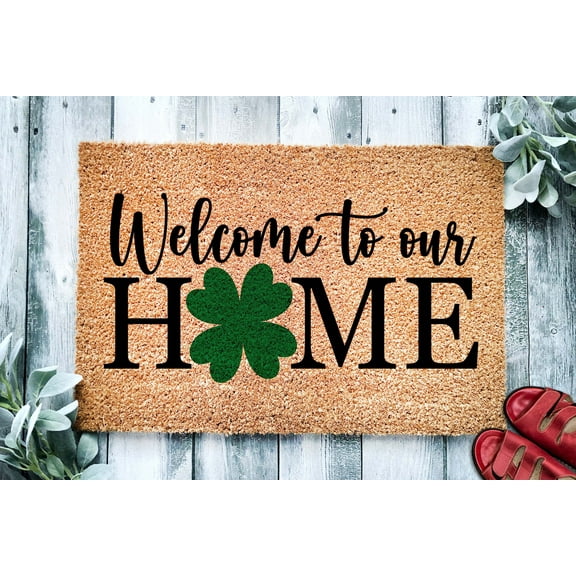 Welcome to Our Home Shamrock Doormat | St. Patrick's Day Housewarming Gift | Custom Doormat Closing Gift | Welcome Doormat | Front Door Mat