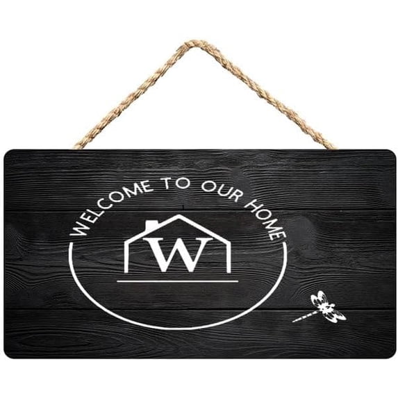 Welcome to Our Home (with Family Initial W) Wooden Hanging Sign - 12 x ...
