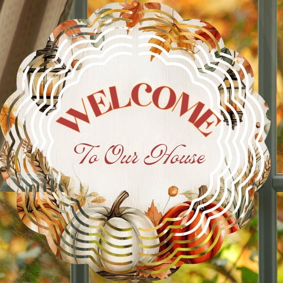 Welcome to Our House Metal Wind Spinner Outdoor Garden Patio Art, Fall Yard Decor
