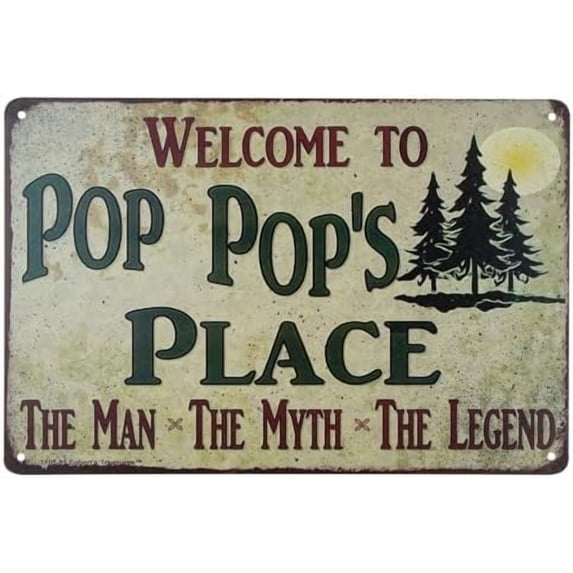 Welcome to Pop Pop's place Retro Vintage Metal Tin Sign Workshop Home Man Cave Garage Wall Decorations Art Decor 12 x 8 Inches