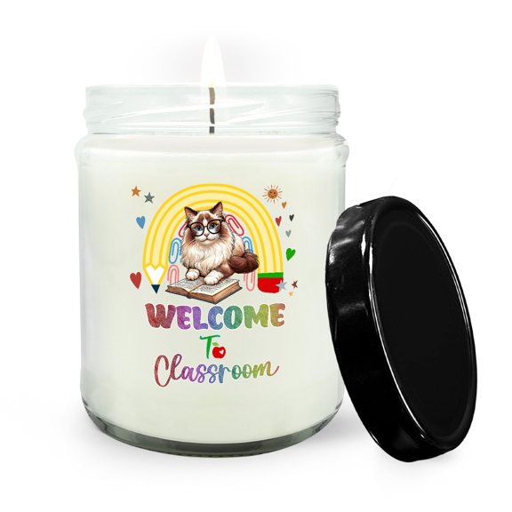 Welcome to Ragdoll Classroom Teacher Dog Mom Soy Wax Candle Cat Lover Kitten Owner Gifts Idea 16oz White Vanilla Candle - 02015