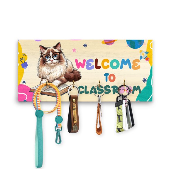 Welcome to Ragdoll Classroom Teacher Dog Mom Wood Key Holder Cat Lover Kitten Owner Gifts Idea Wall-mounted Key Rack Home Decor - 02015