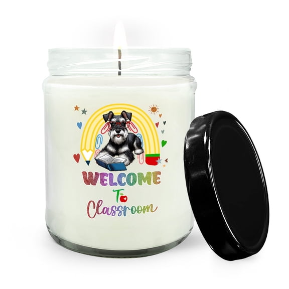 Welcome to Schnauzer Classroom Teacher Dog Mom Soy Wax Candle Miniature Schnauzer Dog Lover 16oz White Vanilla Candle - 02015