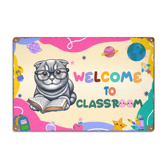 Welcome to Scottish Fold Classroom Teacher Dog Mom Horizontal Metal Aluminum Sign Cat Lover Kitten Owner Gifts Wall Art Home Decor - 02015