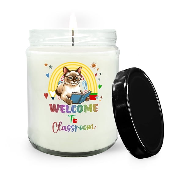 Welcome to Siamese Classroom Teacher Dog Mom Soy Wax Candle Cat Lover Kitten Owner Gifts 16oz White Vanilla Candle - 02015