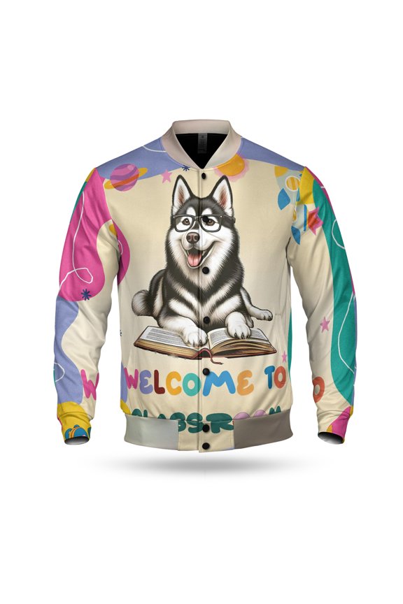 Welcome to Siberian Husky Classroom Teacher Dog Mom All Over Print 3D Baseball Jacket Husky Dog Lover Gifts Bomber Jacket Softball - 02015