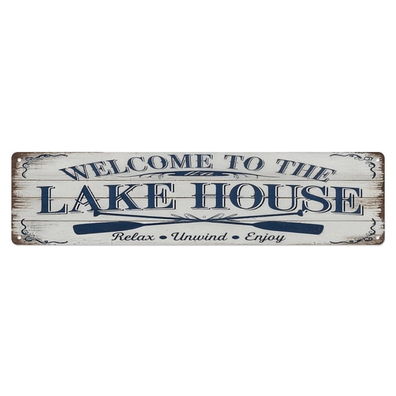 Welcome to The Lake House Tin Sign Vintage Metal Poster Living Room Bar Man Cave Home Wall Art Decor 4x16inch