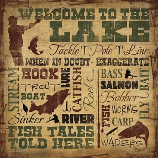 Welcome to the Lake - Fishing Canvas Art - Shawnda Craig (24 x 24)