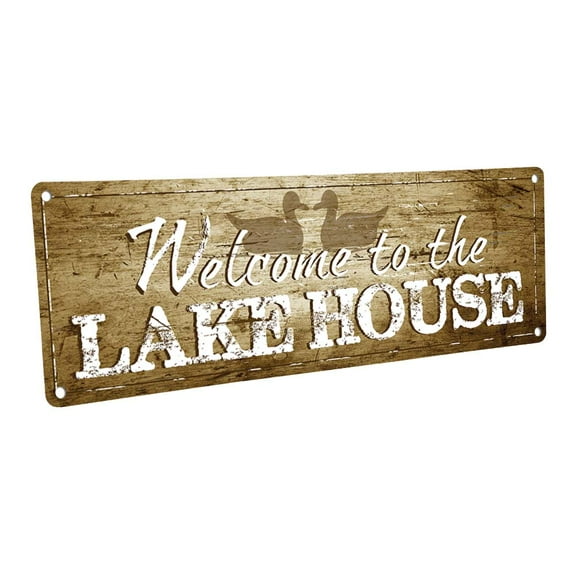 Welcome to the Lakehouse 4"x12" Metal Sign, Wall Décor for Vacation, Cabin, and Lakehouse