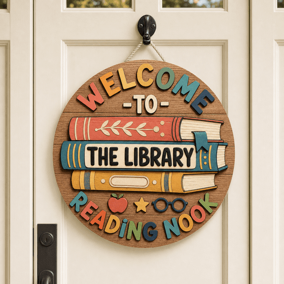 Welcome to the Library Wooden Sign for Librarian Reading Nook