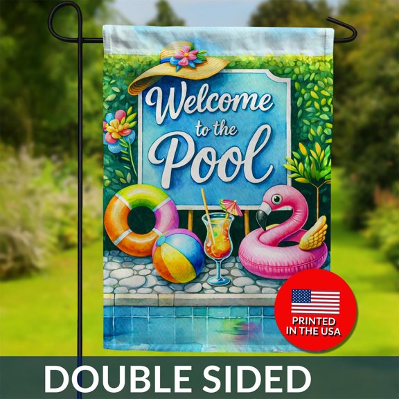 Welcome to the Pool Garden Flag Flamingo Float Beach Ball Summer Decor 1