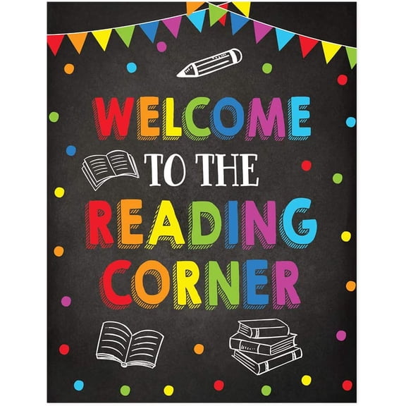 Welcome to the Reading Corner, Motivational Sign for Preschool Middle High School Classroom Décor (Unframed) (9x11)