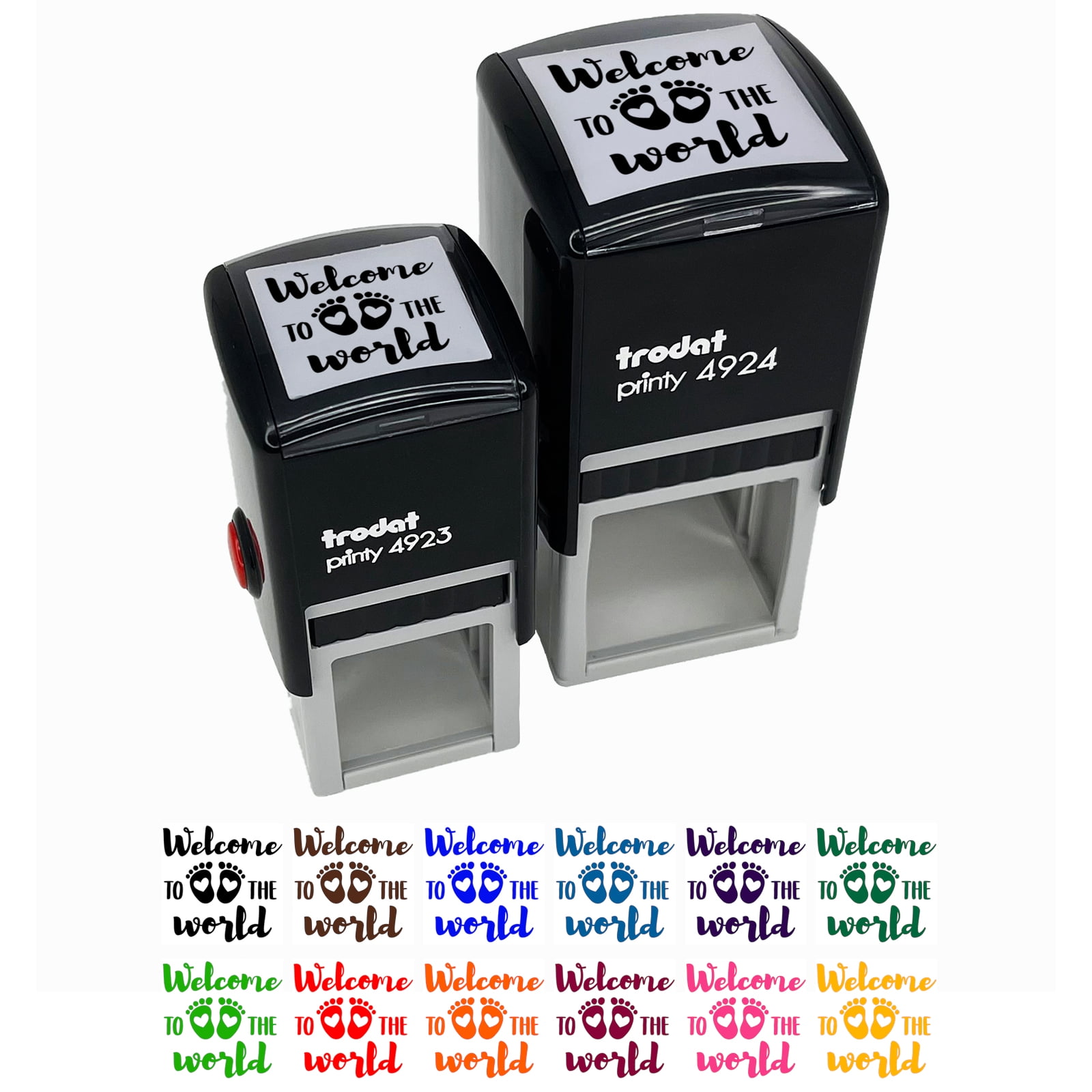 Welcome to the World Baby Shower Pregnancy Self-Inking Rubber Stamp Ink Stamper - Black Ink - Small 1 Inch