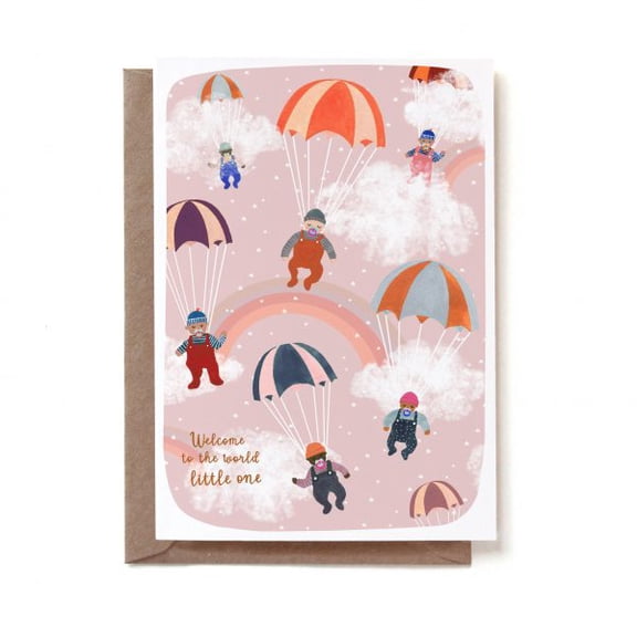 Welcome to the World Little One Card Cute Parachuting Babies Design Perfect for Newborn Celebrations Envelope Included, Blank Inside