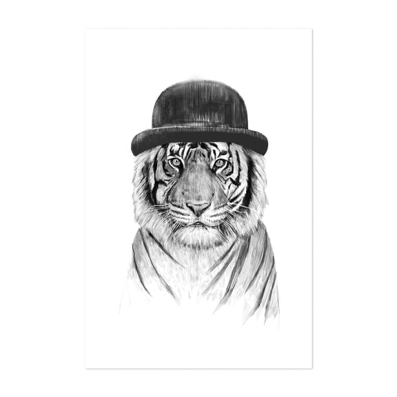 Welcome to the jungle - Illustration Tiger Black and White Animal Sketch Portrait Whimsical Unframed Wall Art Print 32 x 48 inches