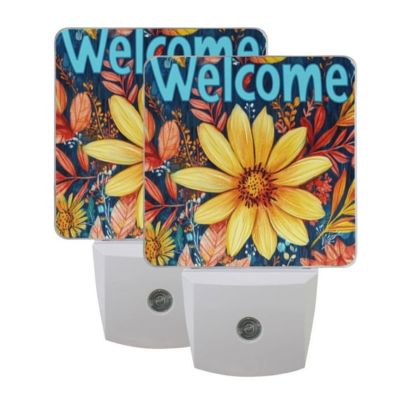 Welcome with Fall Flower LED Night Light with Smart Sensor Plug Into Wall Dusk to Dawn 2 packs