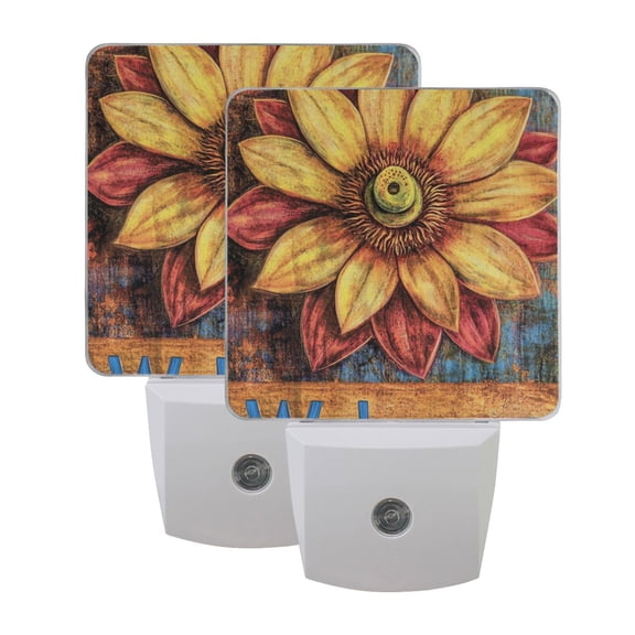 Welcome with Flower LED Night Light with Smart Sensor Plug Into Wall Dusk to Dawn 2 packs