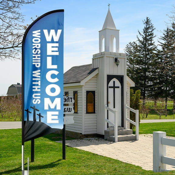 Welcome worship Sign Feather Flag,8FT Welcome worship outdoor advertising flag, Welcome worship Business Sign,Welcome worship Swooper FlagFLAG ONLY
