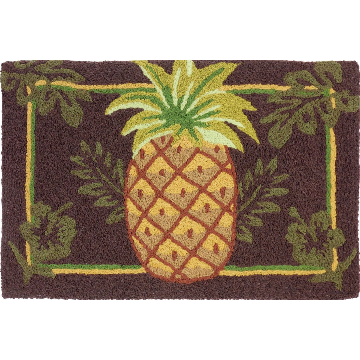 Welcoming Pineapple Multicolor Synthetic Rectangular Washable Rug 20" x 30"