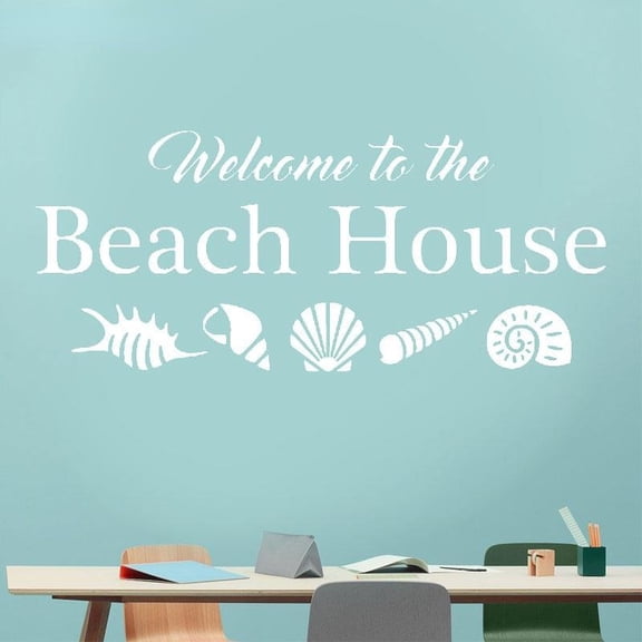 Welcomr To The Beach House Wall Decal Seashells Shells Home Vacation Vinyl Sticker Quote Ocean Sea Life Theme Decoration 134X57cm