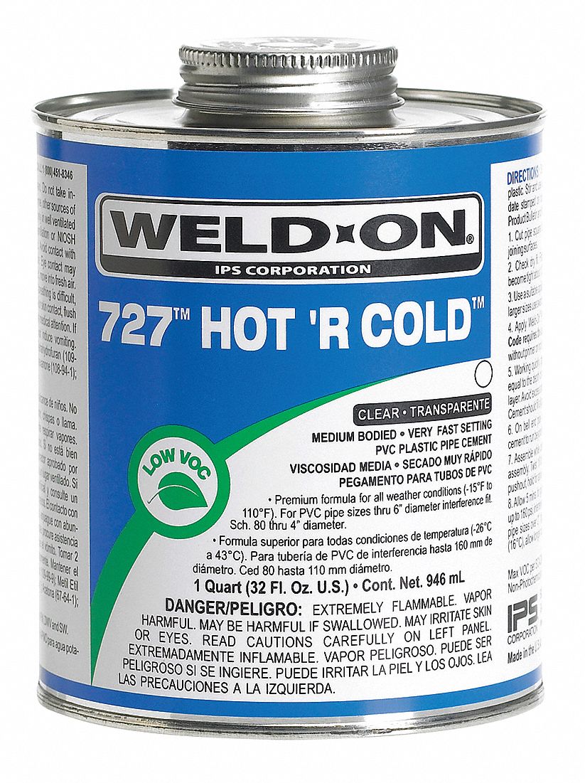 WeldOn 10842 727 Hot 'R Cold PVC Cement, Very Fast Setting, Clear, Pt