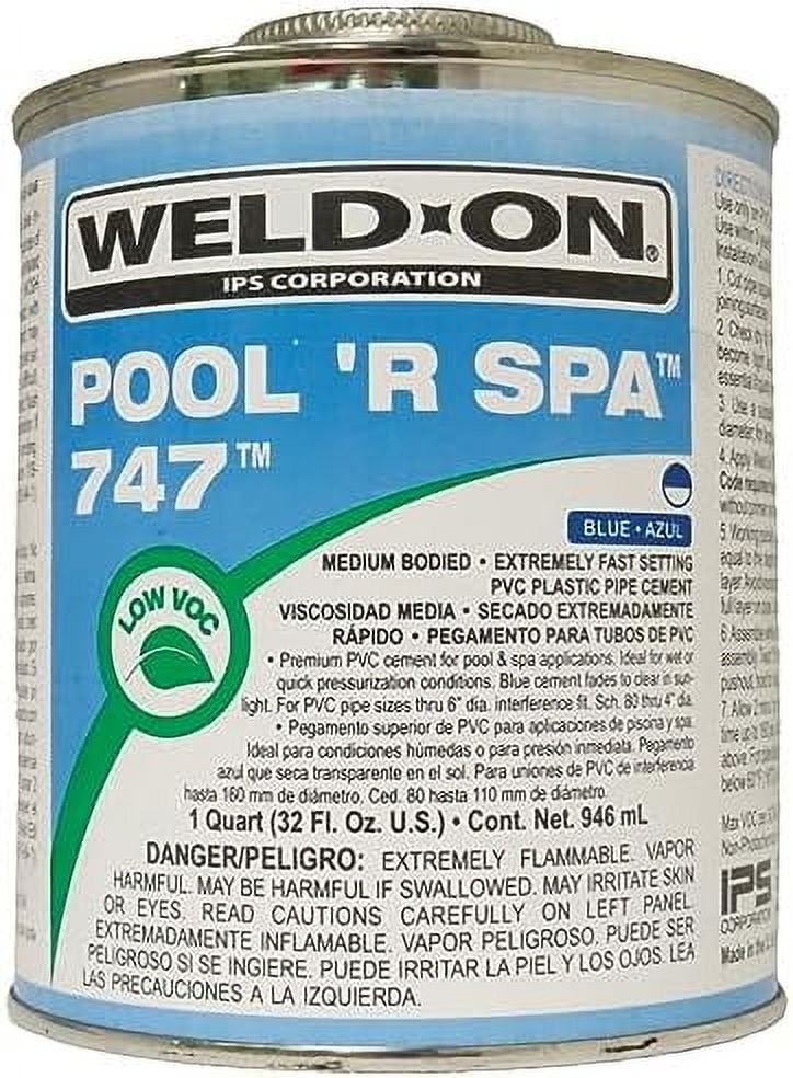 Weld On 747 Pool 'R Spa PVC Cement Glue Pipe and Fittings, Blue, Quart, 10852