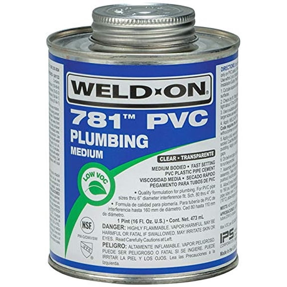 Weld-On 781 PVC Solvent Cement  Medium-Bodied, Fast-Setting, Low-VOC Plumbing Adhesive, Clear Finish, 16 fl oz (1 Pint)