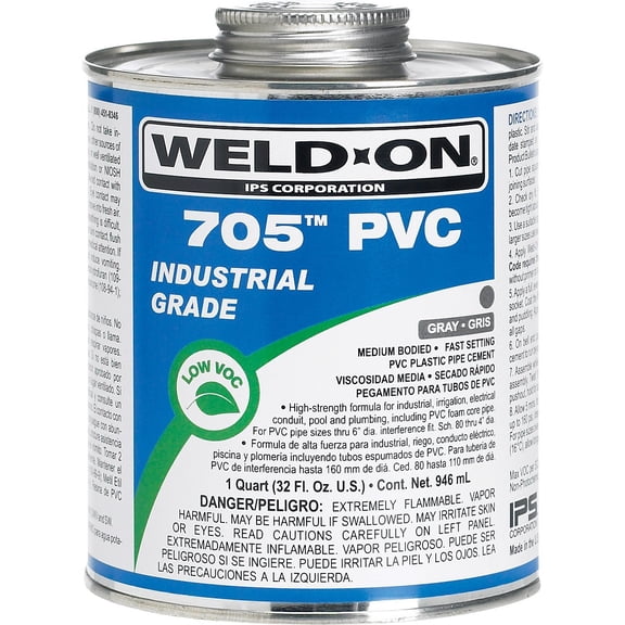 WeldOn 705 10090, Industrial Grade, Plumbing Cement, MediumBodied, Very FastSetting, 1 quart, Can with Applicator Cap Gray