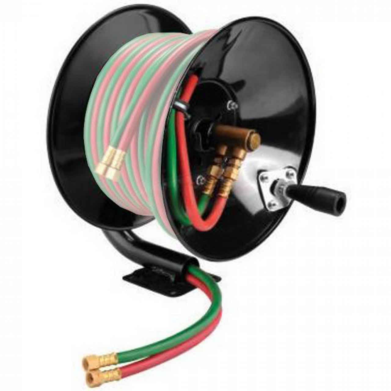 Black Manual Wall-Mount Hose Reel for Twin Welding Hose