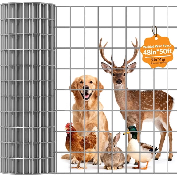 Welded Wire Fee 2x 4 48 x 50 ft,Vinyl Coated Welded Wire Mesh Roll,16GA Heavy Duty Galvanized Chicken Wire Feing, Hardware Cloth for Yard Vegetable Protection Goat & Poultry Netting